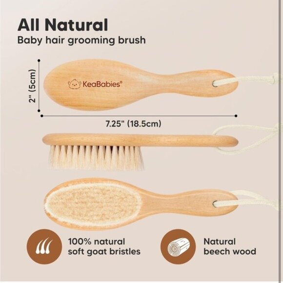 NWT Baby Wooden Hairbrush - Natural Cream Bristles Scalp Care Gift - Picture 2 of 9